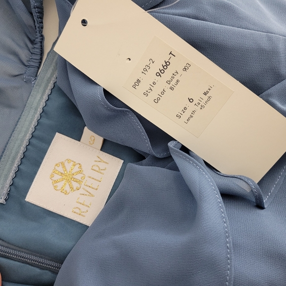 New Revelry Scarlet Chiffon Ruffle Off the Shoulder Faux Wrap Maxi Dress Tall - Picture 7 of 10